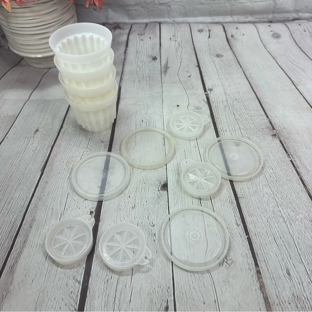 vintage tupperware jel-ette mold Set of 4 White Plastic Molds for Jell-o dessert